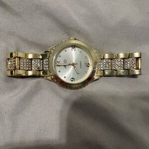 Gold and Silver Quartz Watch with Crystal Accents